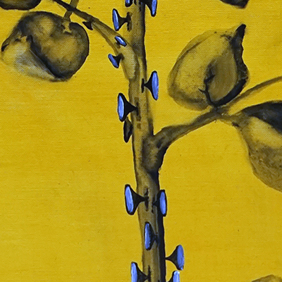 oil on canvas  best oil painting  Marta Konieczny  home decoration  for gift  for women  botany  nature  plants  organic  beautiful  modern  rose  yellow  black  flower  vertical